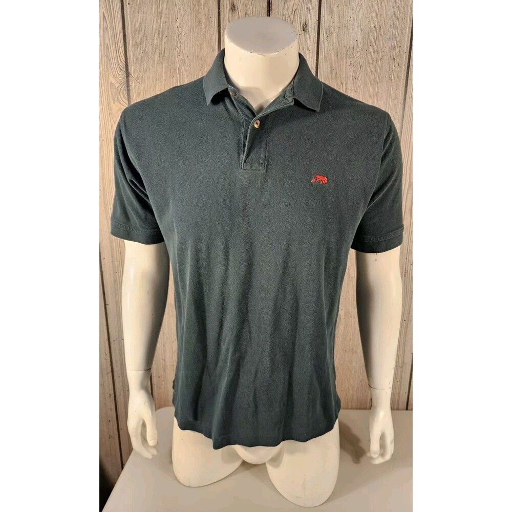 Perlis Mens Polo Shirt Green Solid Embroidered Crawfish Cotton Size Small